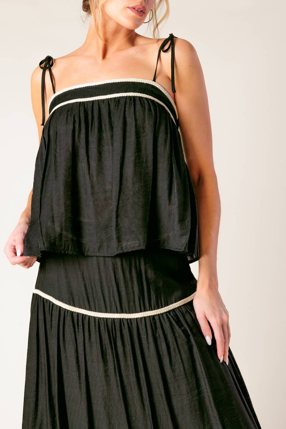 DIVIDE AND CONTOUR WOVEN TOP AND SKIRT SET Flying Tomato